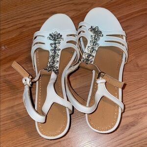 Adrienne Vittadini White and Tan  Sandals with Sparkling Accents